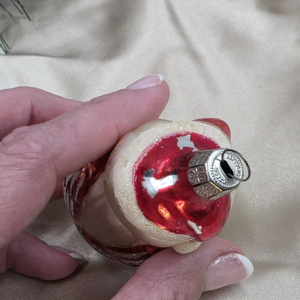 VTG‎ Czech Glass Parrot Bird Christmas Ornament Red Santa Hat Poland Style